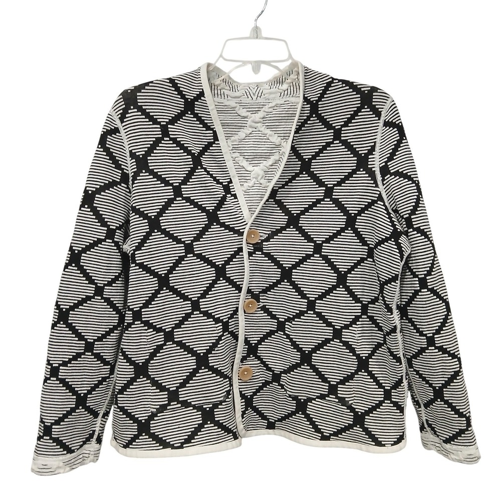 NIC+ZOE Day + Night Reversible Knit Jacket Black White Geometric Diamond Print - Picture 3 of 8